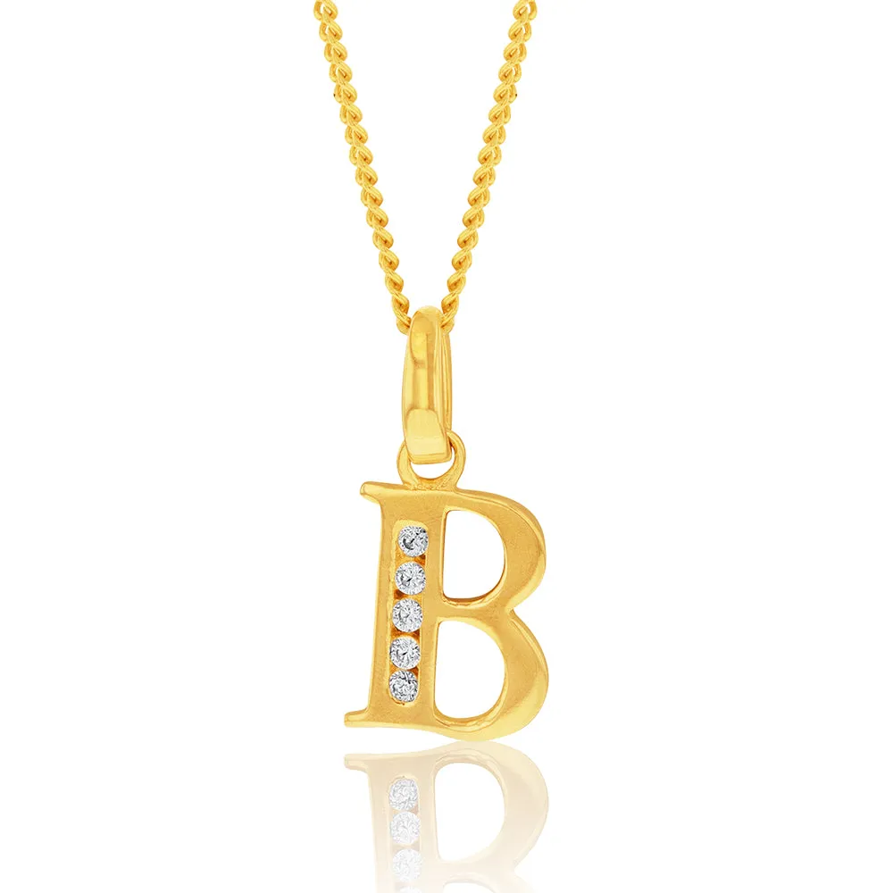 9ct Yellow Gold Initial B Zirconia Pendant Shiels