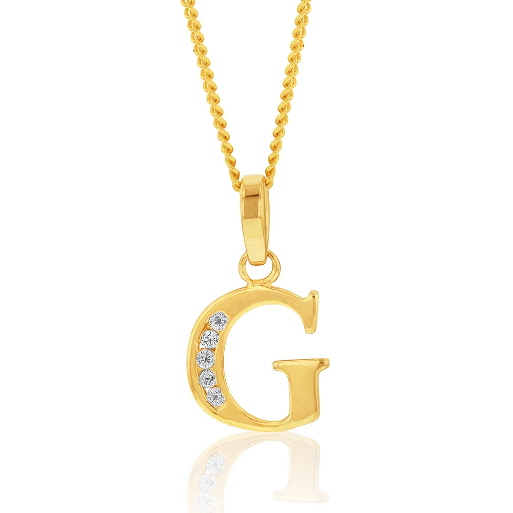 9ct Yellow Gold Initial G Zirconia Pendant Shiels