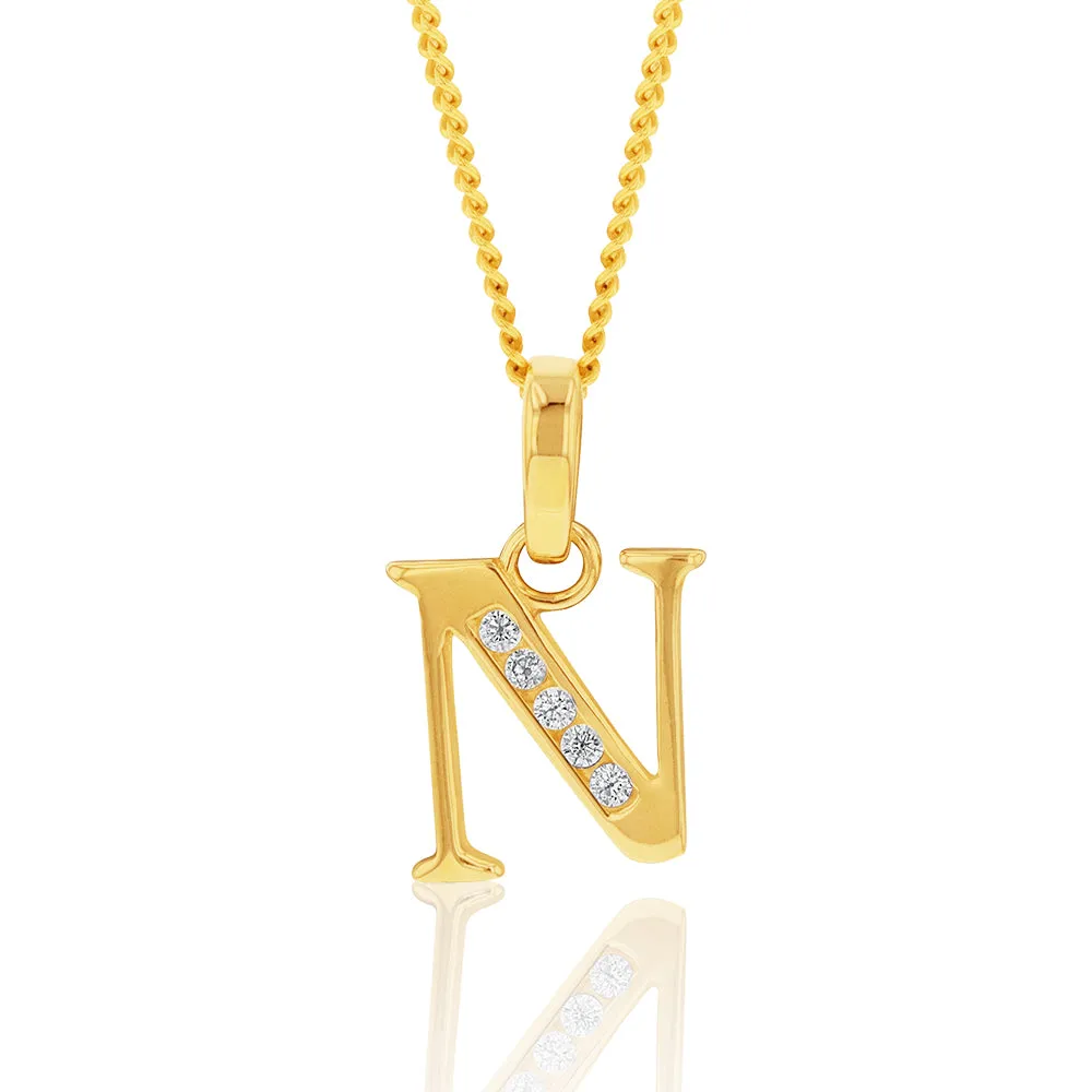 9ct Yellow Gold Initial N Zirconia Pendant Shiels