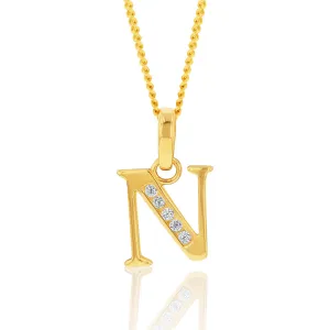 9ct Yellow Gold Initial N Zirconia Pendant Shiels