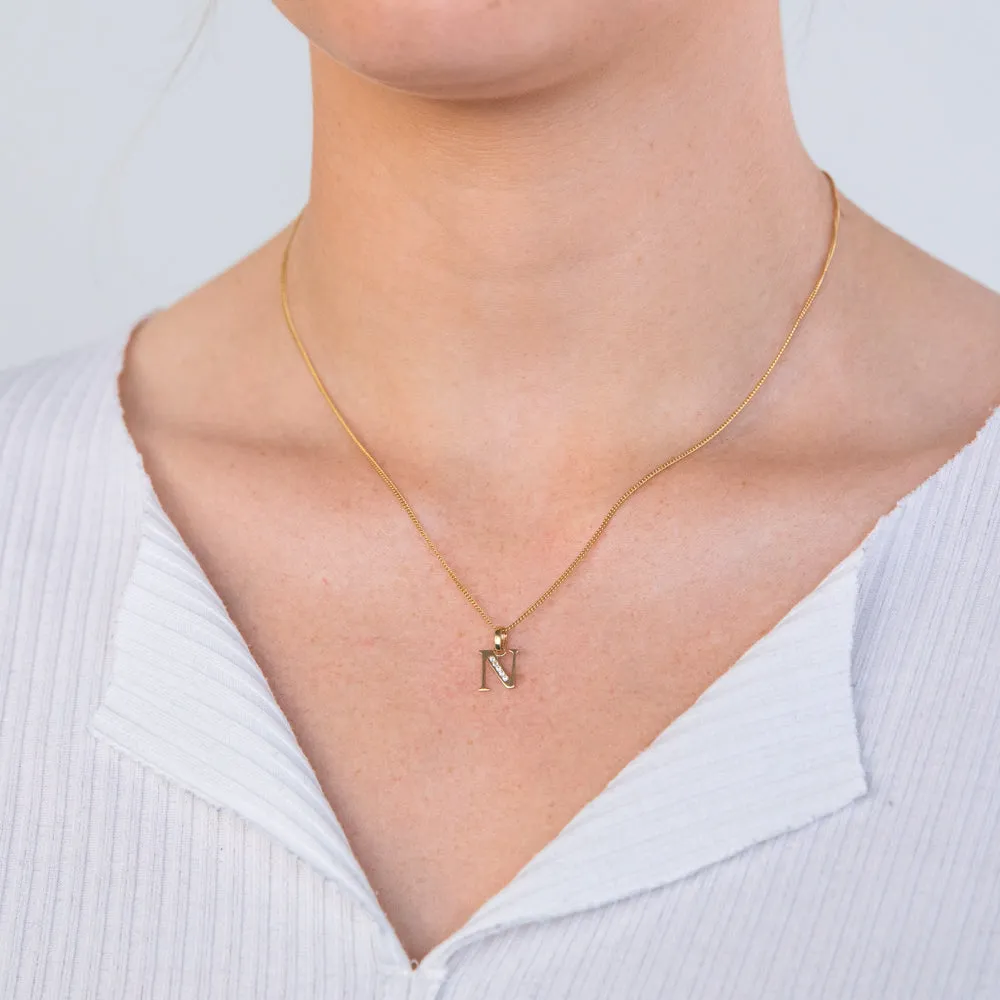 9ct Yellow Gold Initial N Zirconia Pendant Shiels
