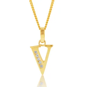 9ct Yellow Gold Initial V Zirconia Pendant Shiels