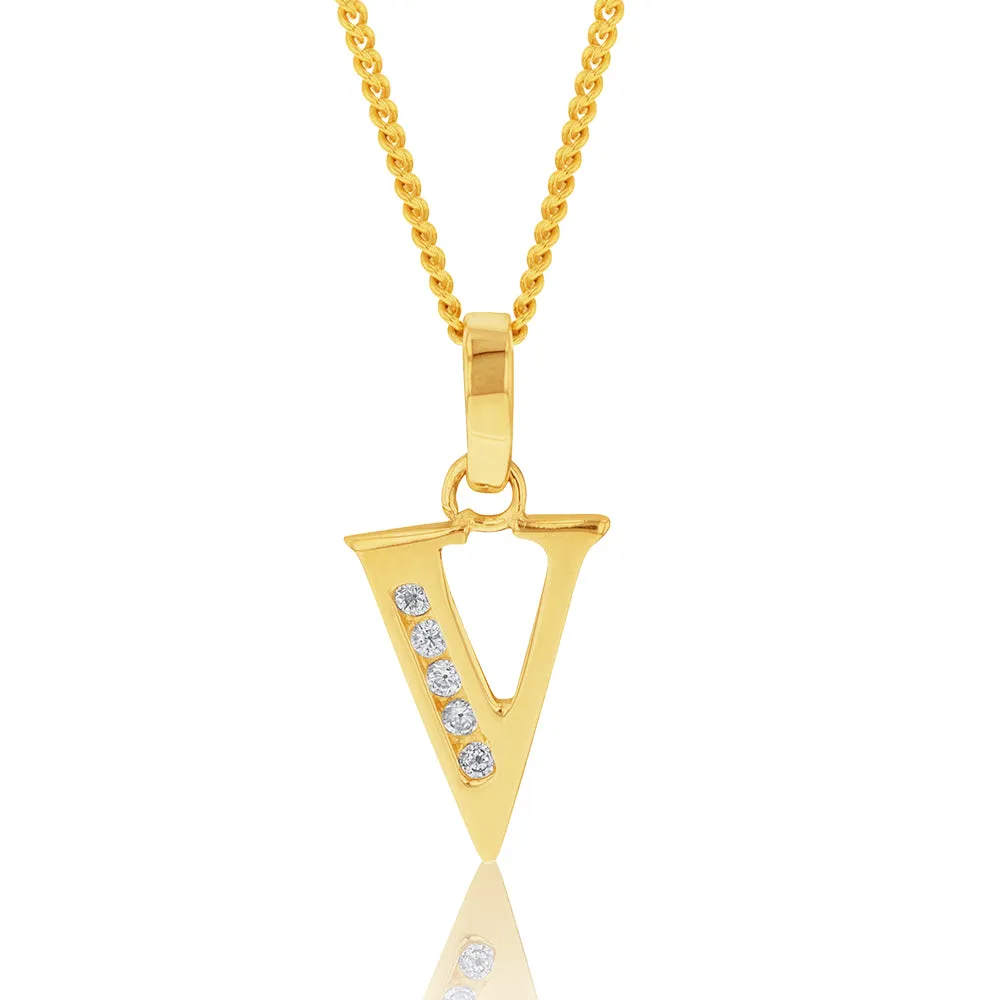 9ct Yellow Gold Initial V Zirconia Pendant Shiels