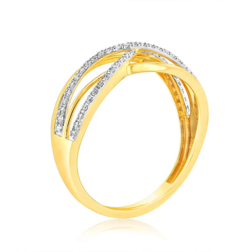9ct Yellow Gold Luminesce Lab Grown Double Band Diamond Ring Shiels