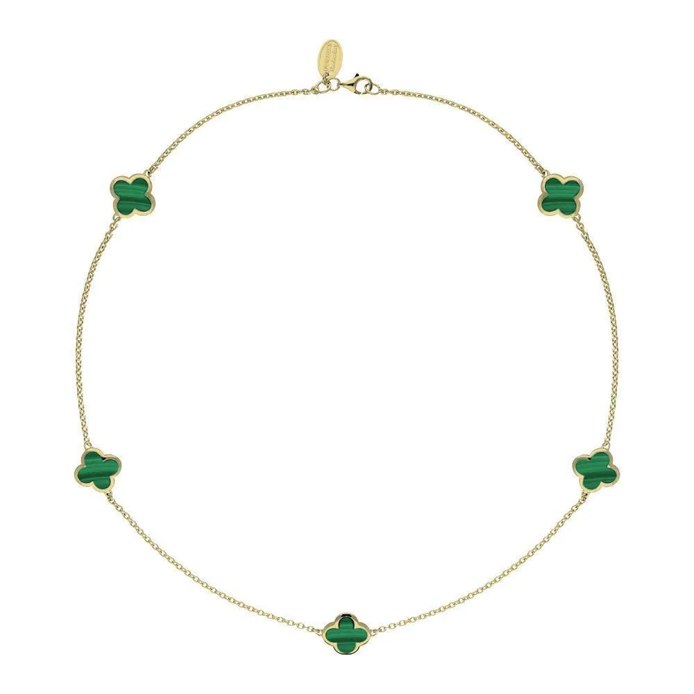 9ct Yellow Gold Malachite Bloom Four Leaf Clover Necklace