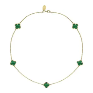 9ct Yellow Gold Malachite Bloom Four Leaf Clover Necklace