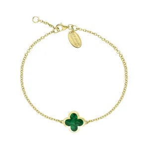 9ct Yellow Gold Malachite Bloom Four Leaf Clover Polished Edge Bracelet