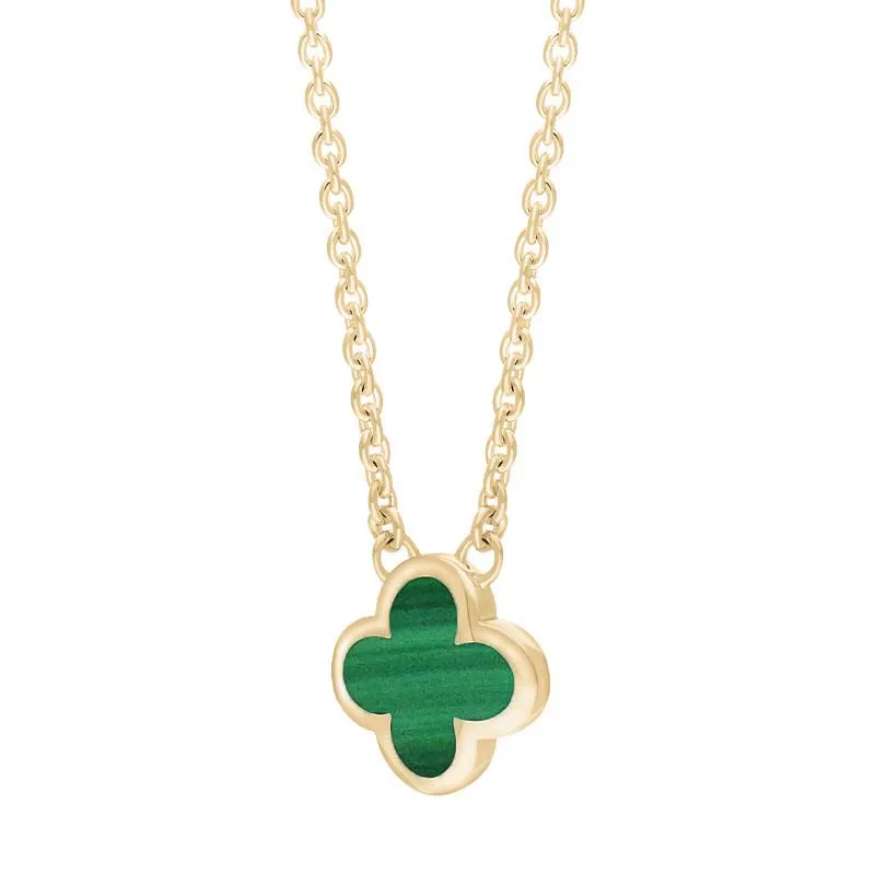 9ct Yellow Gold Malachite Bloom Small Four Leaf Clover Polished Edge Pendant