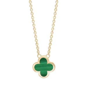 9ct Yellow Gold Malachite Bloom Small Four Leaf Clover Polished Edge Pendant