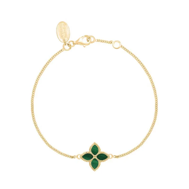 9ct Yellow Gold Malachite Eden Marquise Flower Bracelet