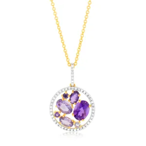 9ct Yellow Gold Natural Amethyst Pink Amethyst And Diamond Pendant On Chain Shiels