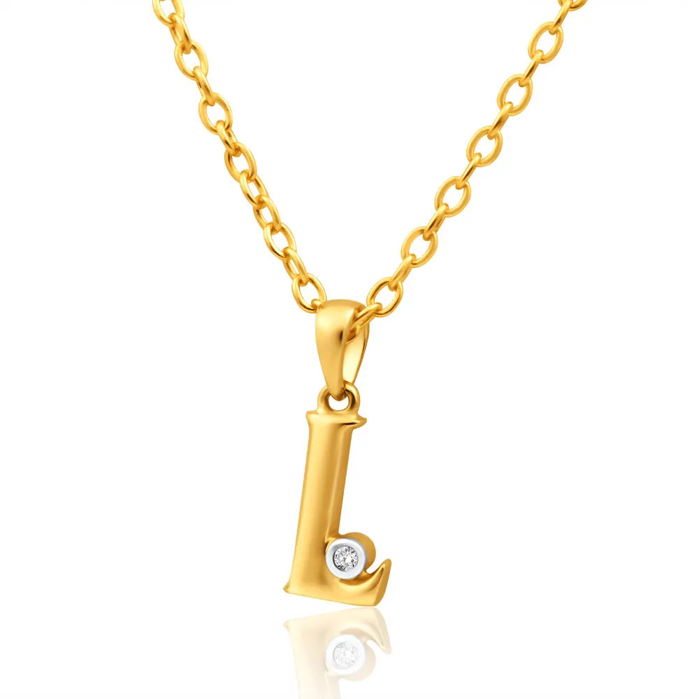 9ct Yellow Gold Pendant Initial L set with diamond Shiels