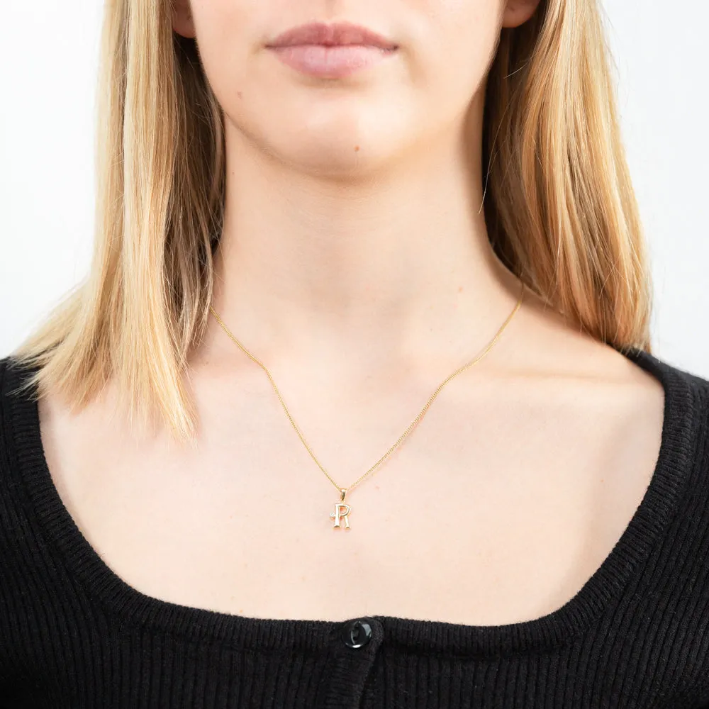 9ct Yellow Gold Pendant Initial R set with diamond Shiels