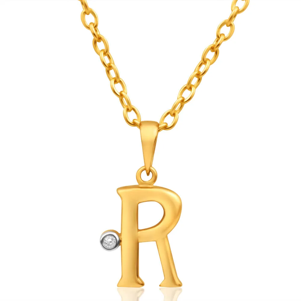9ct Yellow Gold Pendant Initial R set with diamond Shiels