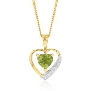 9ct Yellow Gold Peridot and Diamond Heart Pendant Shiels