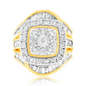 9ct Yellow Gold "3 Carats Look" TW 2 Carat Diamond Ring with Brilliant and Tapered Baguette Diamonds Shiels
