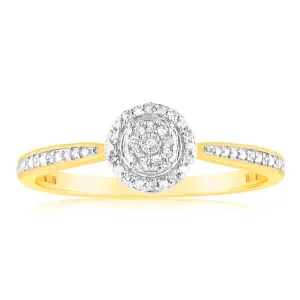 9ct Yellow Gold Ring Diamond Cluster Ring with 33 Brilliant Cut Diamond Shiels