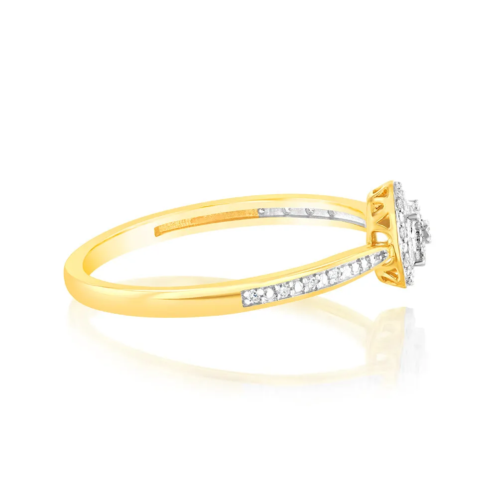 9ct Yellow Gold Ring Diamond Cluster Ring with 33 Brilliant Cut Diamond Shiels