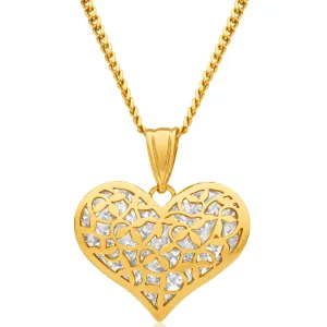 9ct Yellow Gold Silver Filled Diamond Cut Heart Pendant Shiels