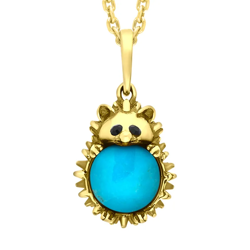 9ct Yellow Gold Turquoise Large Hedgehog Necklace