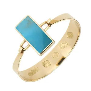 9ct Yellow Gold Turquoise Oblong Stone Heavy Bangle