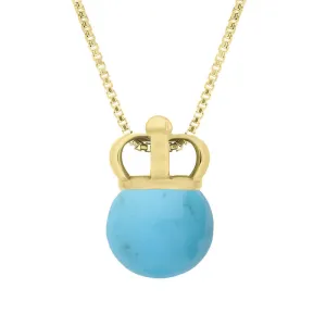 9ct Yellow Gold Turquoise Royal Crown 11mm Bead Pendant