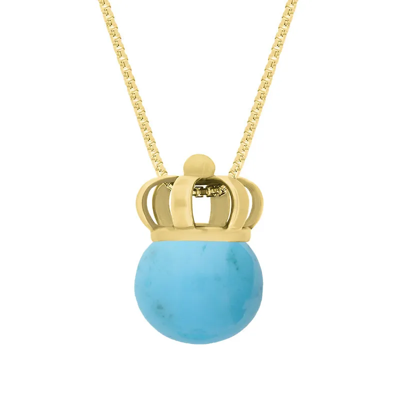 9ct Yellow Gold Turquoise Royal Crown 11mm Bead Pendant