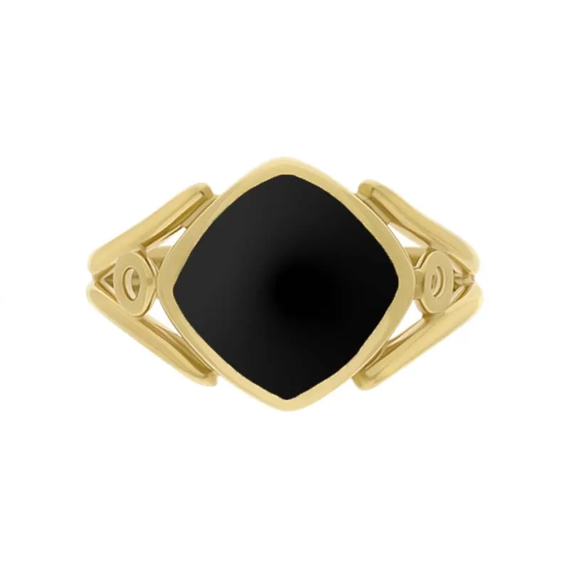 9ct Yellow Gold Whitby Jet Cushion Cut Ring