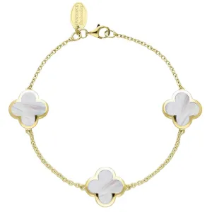 9ct Yellow Gold White Mother of Pearl  Bloom Four Leaf Clover Chain Bracelet