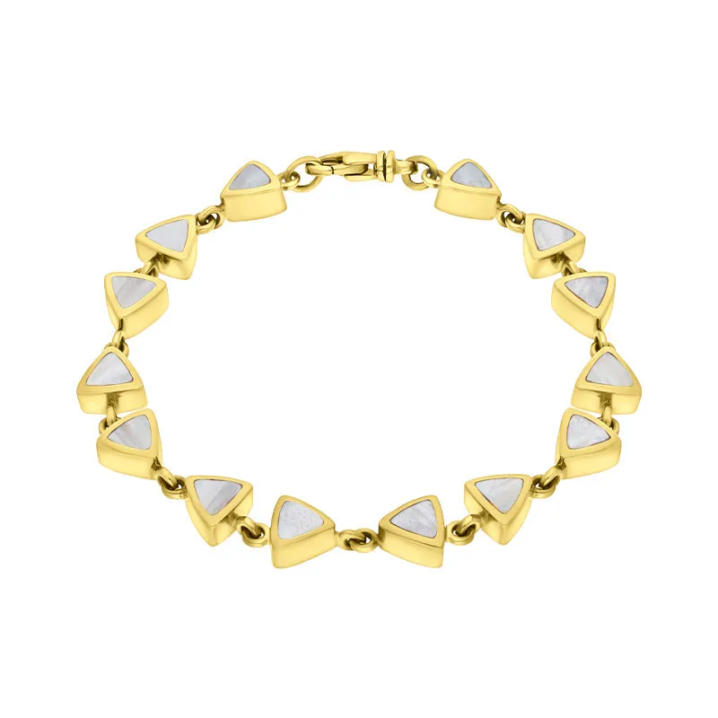 9ct Yellow Gold White Mother of Pearl Curved Triangle Bracelet