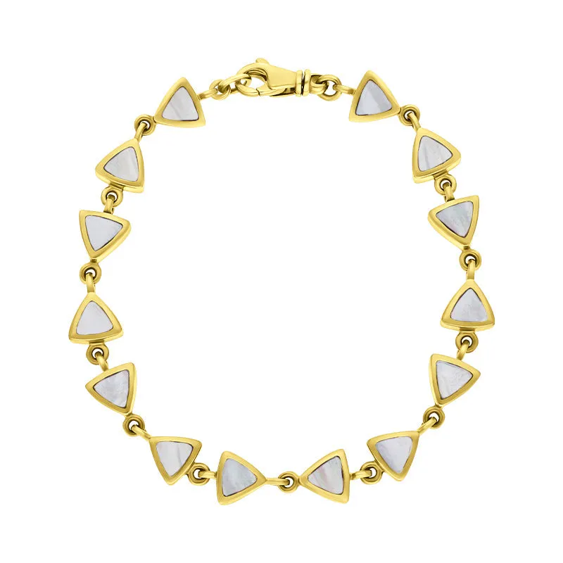 9ct Yellow Gold White Mother of Pearl Curved Triangle Bracelet