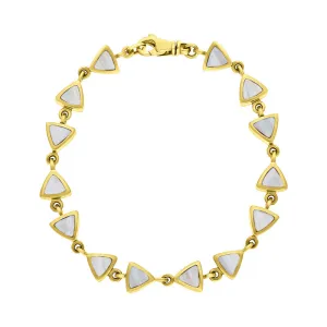 9ct Yellow Gold White Mother of Pearl Curved Triangle Bracelet