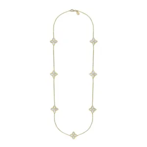 9ct Yellow Gold White Mother of Pearl Eden Long Marquise Flower Necklace