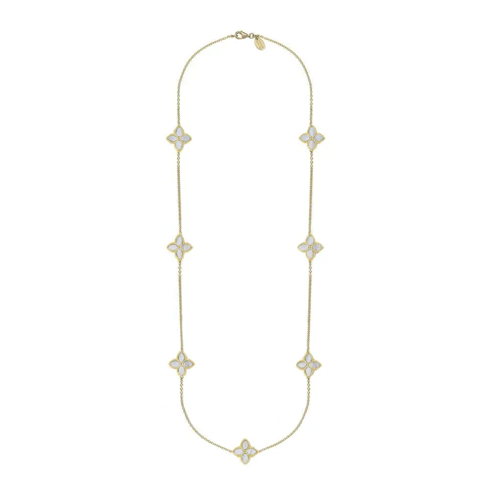 9ct Yellow Gold White Mother of Pearl Eden Long Marquise Flower Necklace