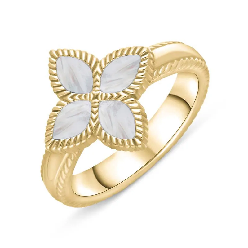 9ct Yellow Gold White Mother of Pearl Eden Marquise Flower Ring