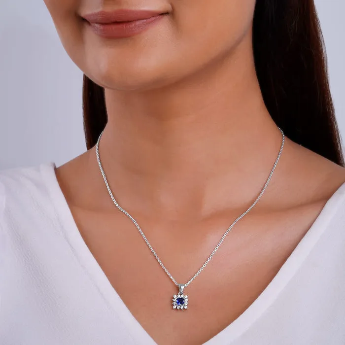Anushka Sharma Silver Royal Blue Pendant with Link Chain Giva