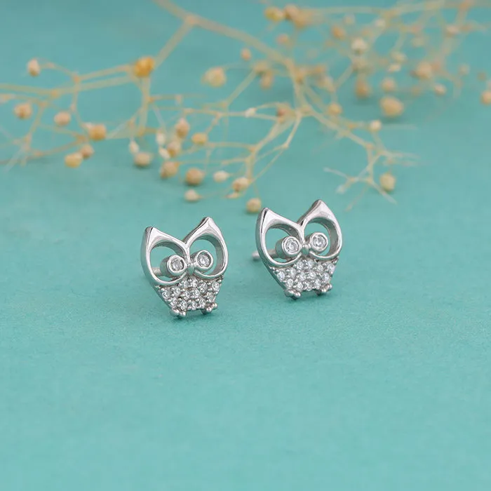 Anushka Sharma Silver Sparkling Owl Earrings Giva