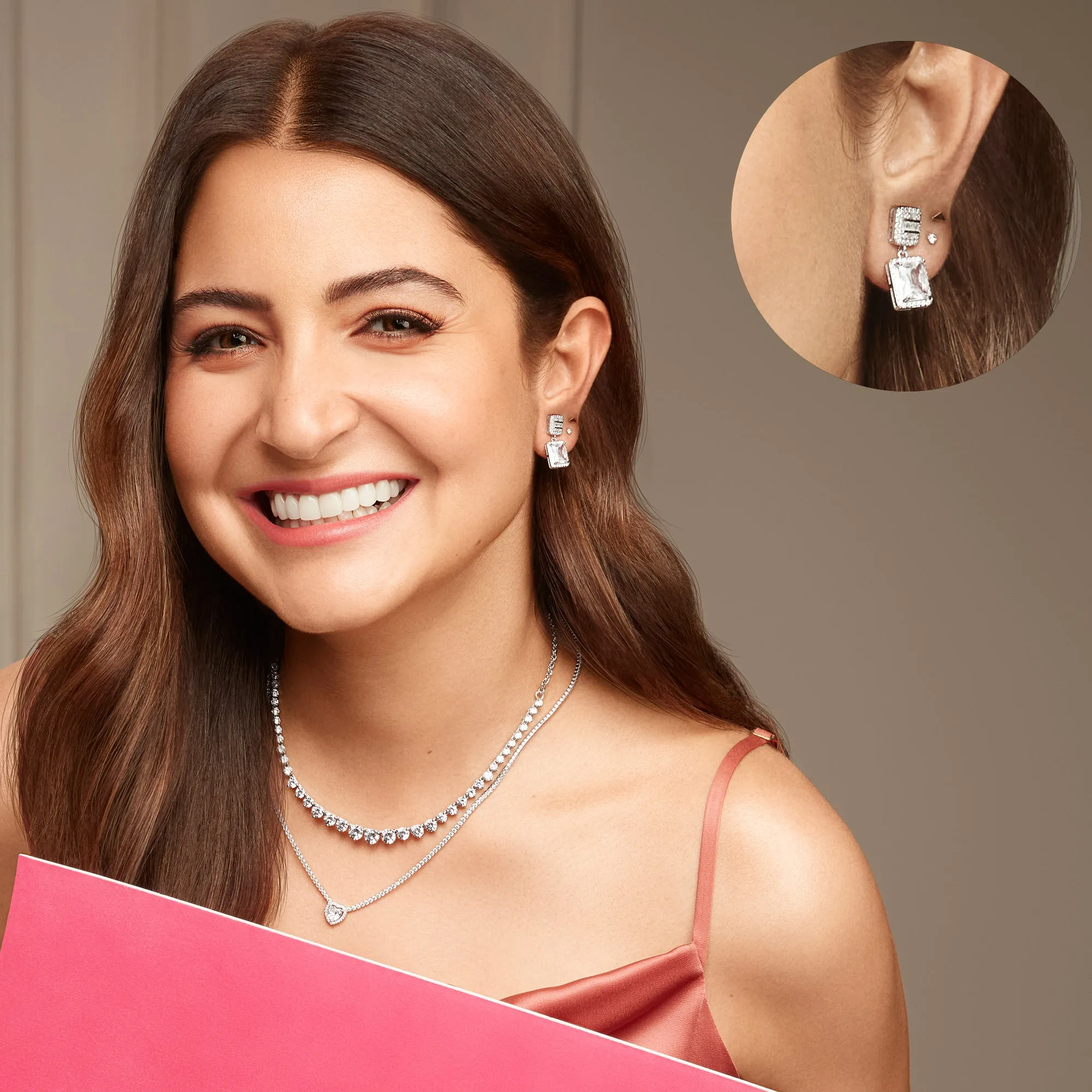 Anushka Sharma Silver Zircon Bold Baguette Earrings Giva