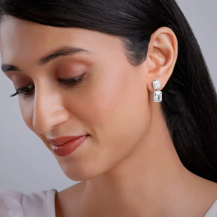 Anushka Sharma Silver Zircon Bold Baguette Earrings Giva