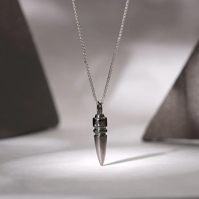 Black Rhodium Bullet Pendant With Box Chain For Him Giva