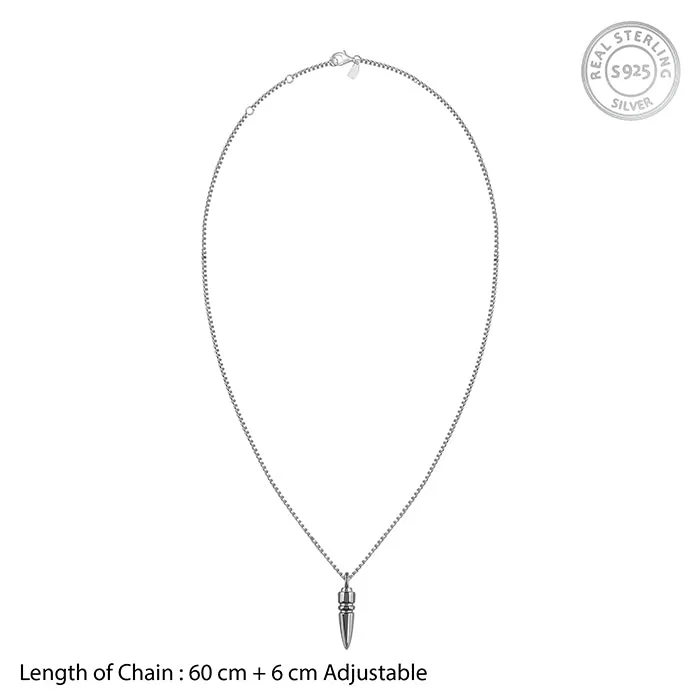 Black Rhodium Bullet Pendant With Box Chain For Him Giva