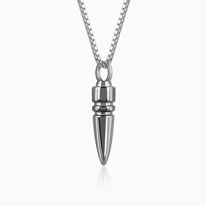 Black Rhodium Bullet Pendant With Box Chain For Him Giva