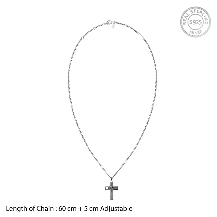 Black Rhodium Holy Christ Pendant With Box Chain For Him Giva