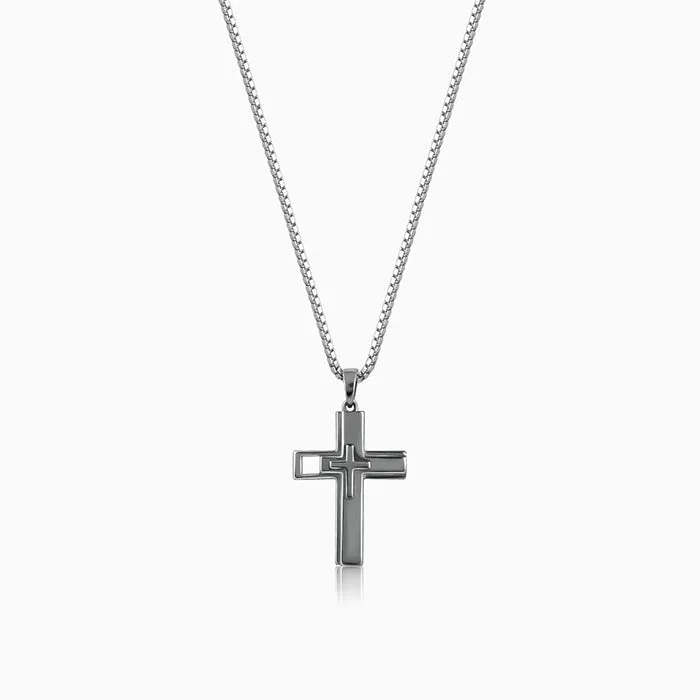 Black Rhodium Holy Christ Pendant With Box Chain For Him Giva
