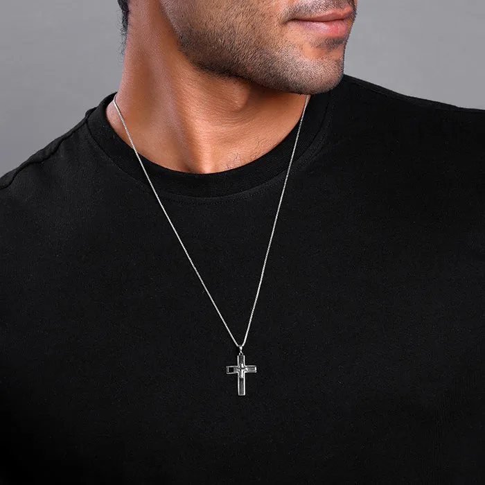 Black Rhodium Holy Christ Pendant With Box Chain For Him Giva