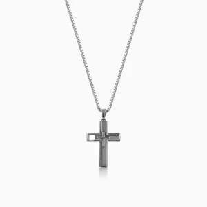 Black Rhodium Holy Christ Pendant With Box Chain For Him Giva