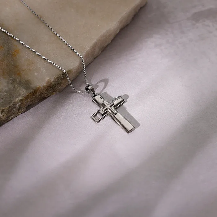 Black Rhodium Holy Christ Pendant With Box Chain For Him Giva