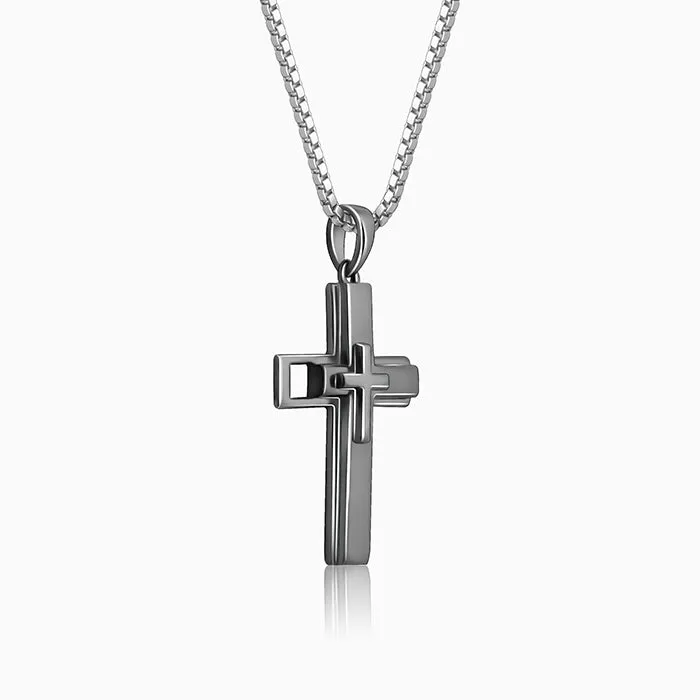 Black Rhodium Holy Christ Pendant With Box Chain For Him Giva