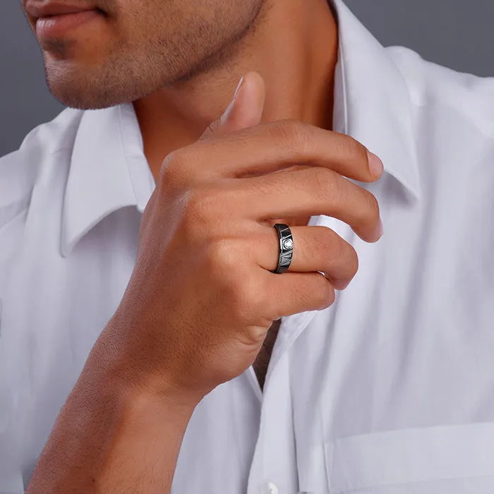 Black Rhodium Mighty Grip Ring For Him Giva