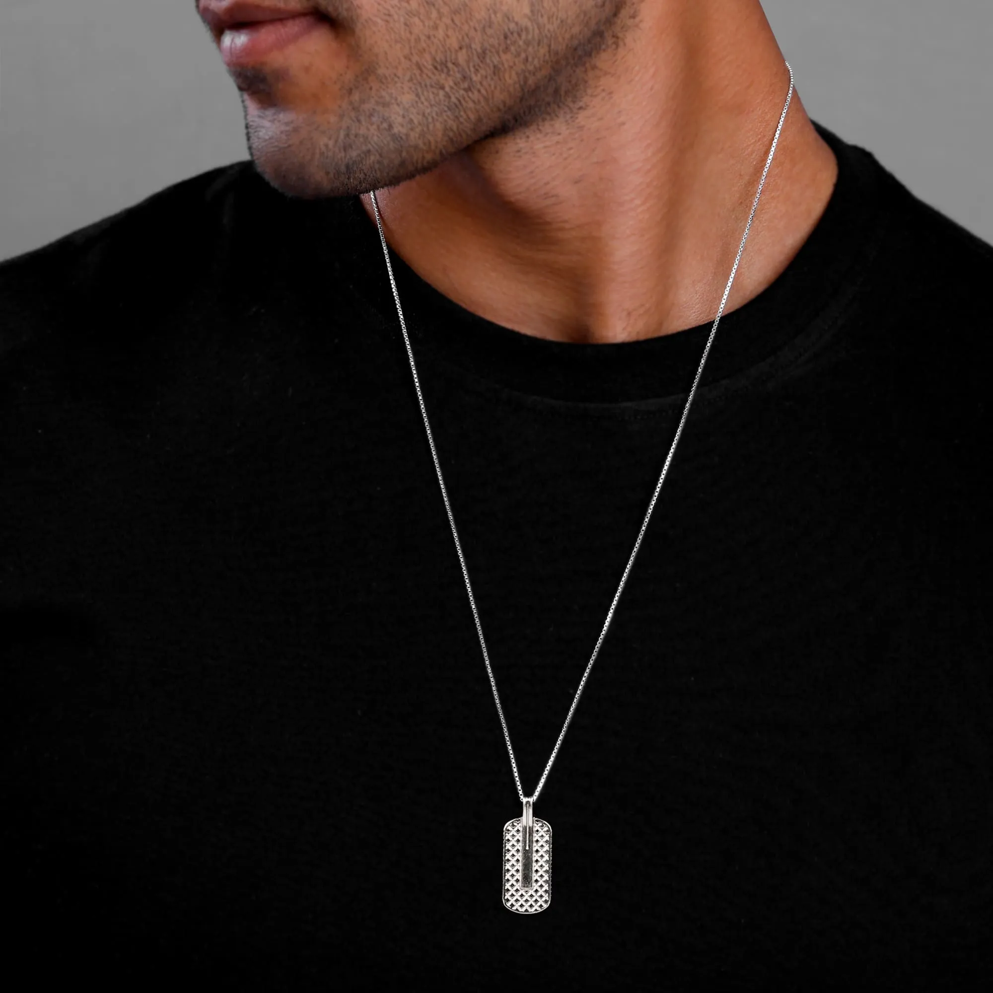 Black Rhodium Rodeo Pendant With Box Chain For Him Giva